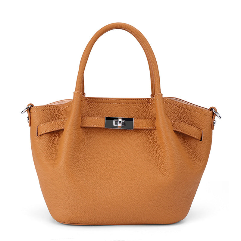 Women's Vegetable Basket Simple Commute Portable Genuine Leather Bags
