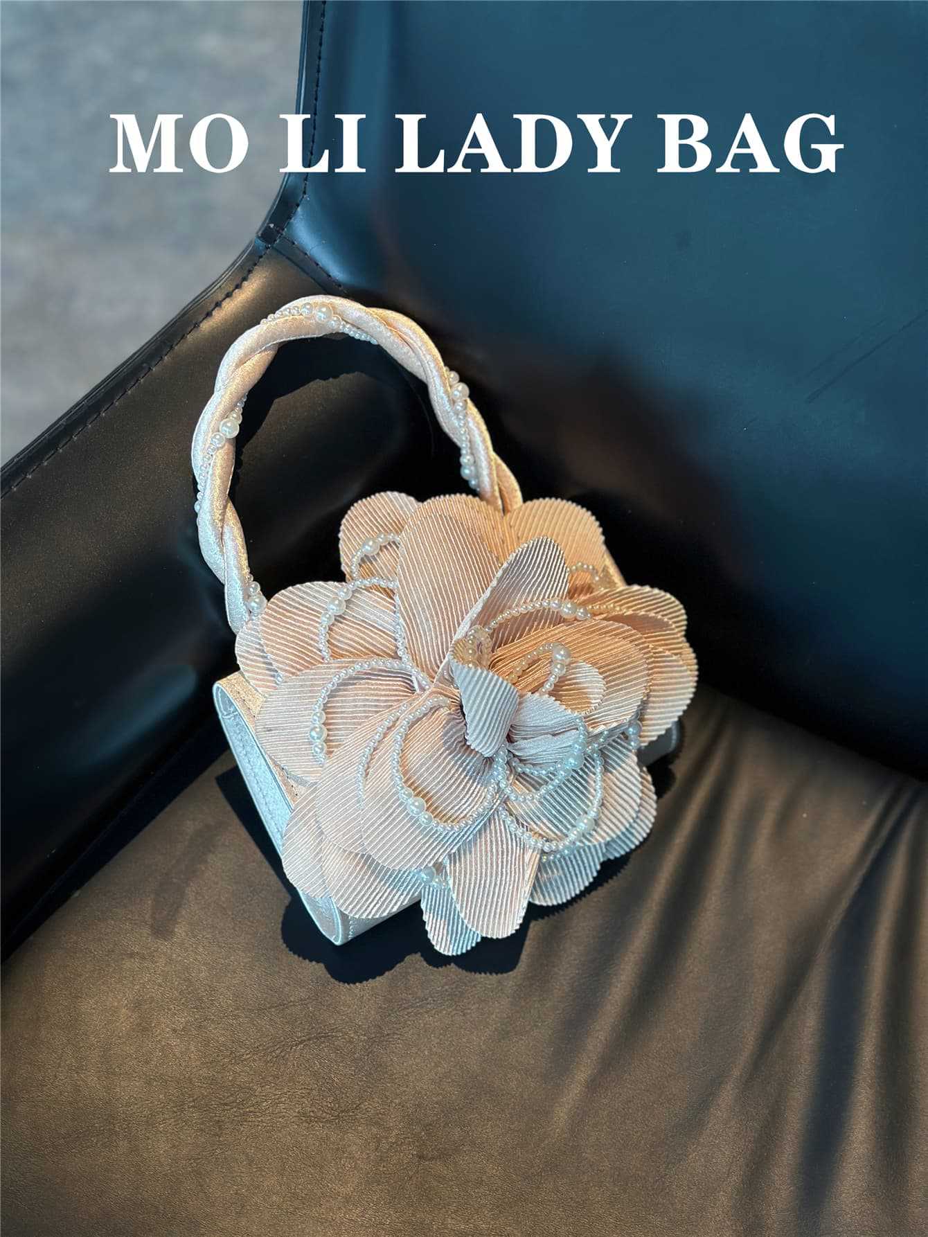 Wine Red Twist Pearl Clutch Rose Sculpting Powder Flower Bags