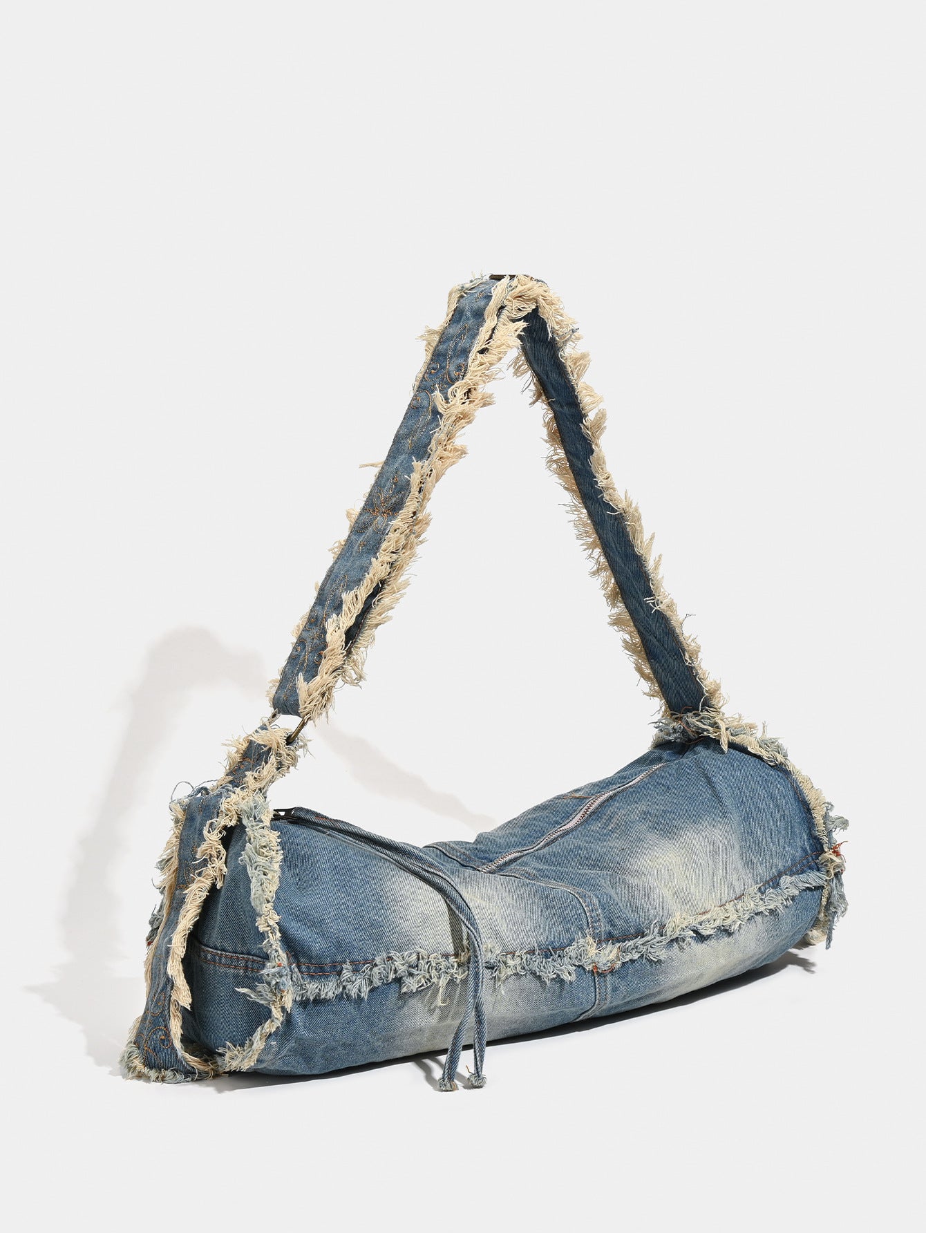 Women's Large Capacity Washed Jean Korean Style Tassel Design Senior Women's Shoulder Bag