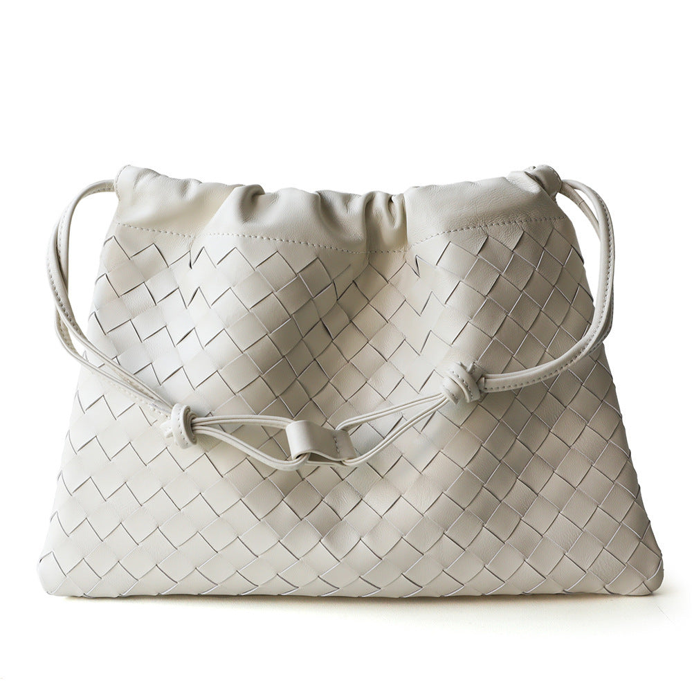 Women's Sheepskin Woven Dumpling Garbage Genuine Leather Drawstring Underarm Hand Holding Women's Shoulder Bag
