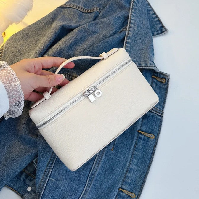 Women's Layer Cowhide Lunch Box Genuine Leather White Women's Shoulder Bag