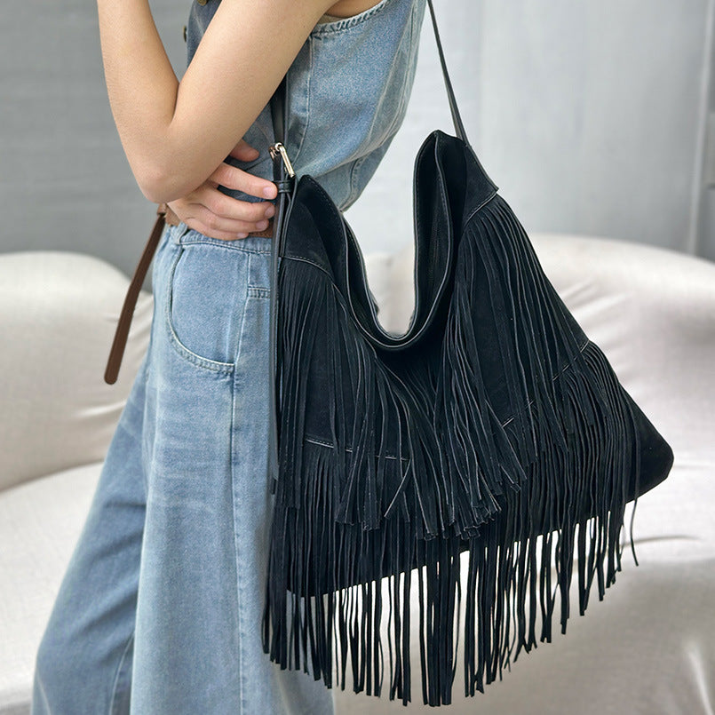 Women's Double-sided Veet Tassel Large Capacity Lazy Handbags