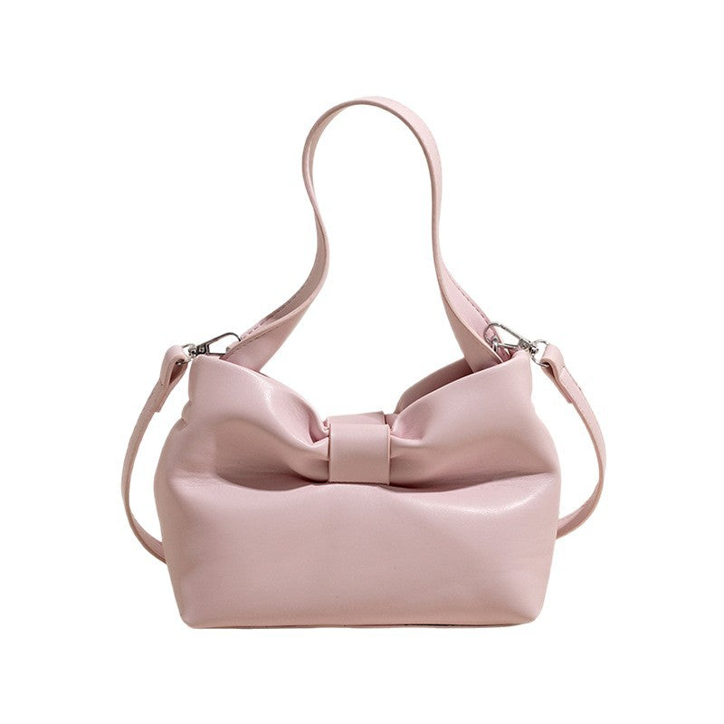 Women's Summer Pleated Bow Solid Color Portable Underarm Tote Bags