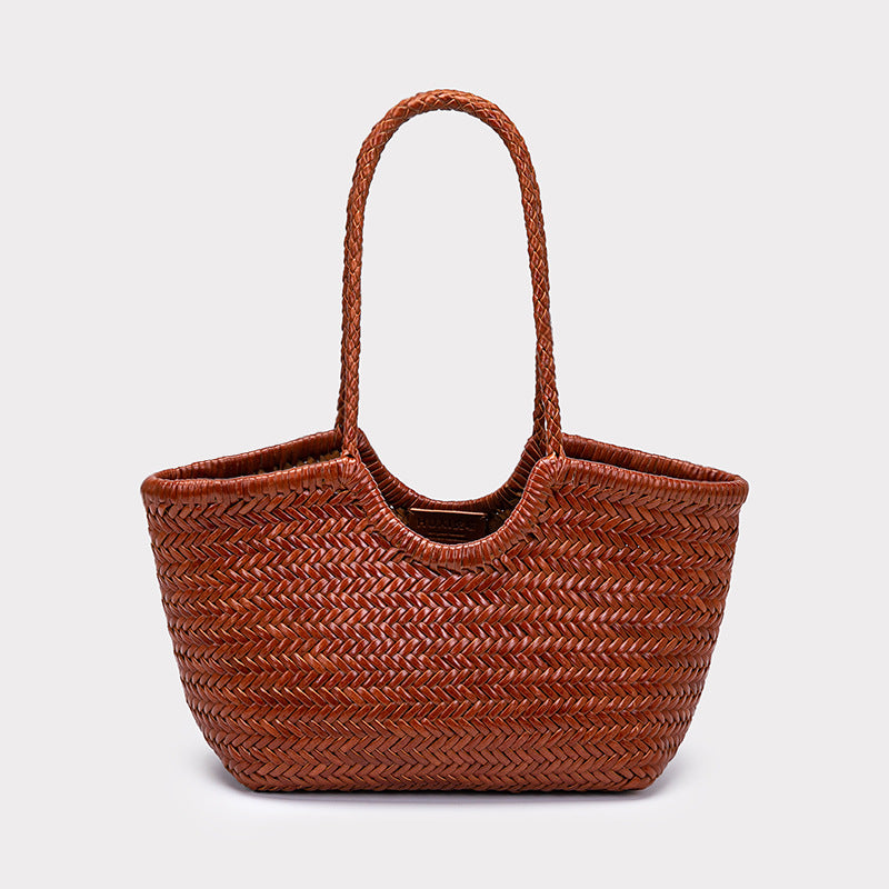 Woven Vintage First Layer Cowhide Vegetable Basket Tote Bag