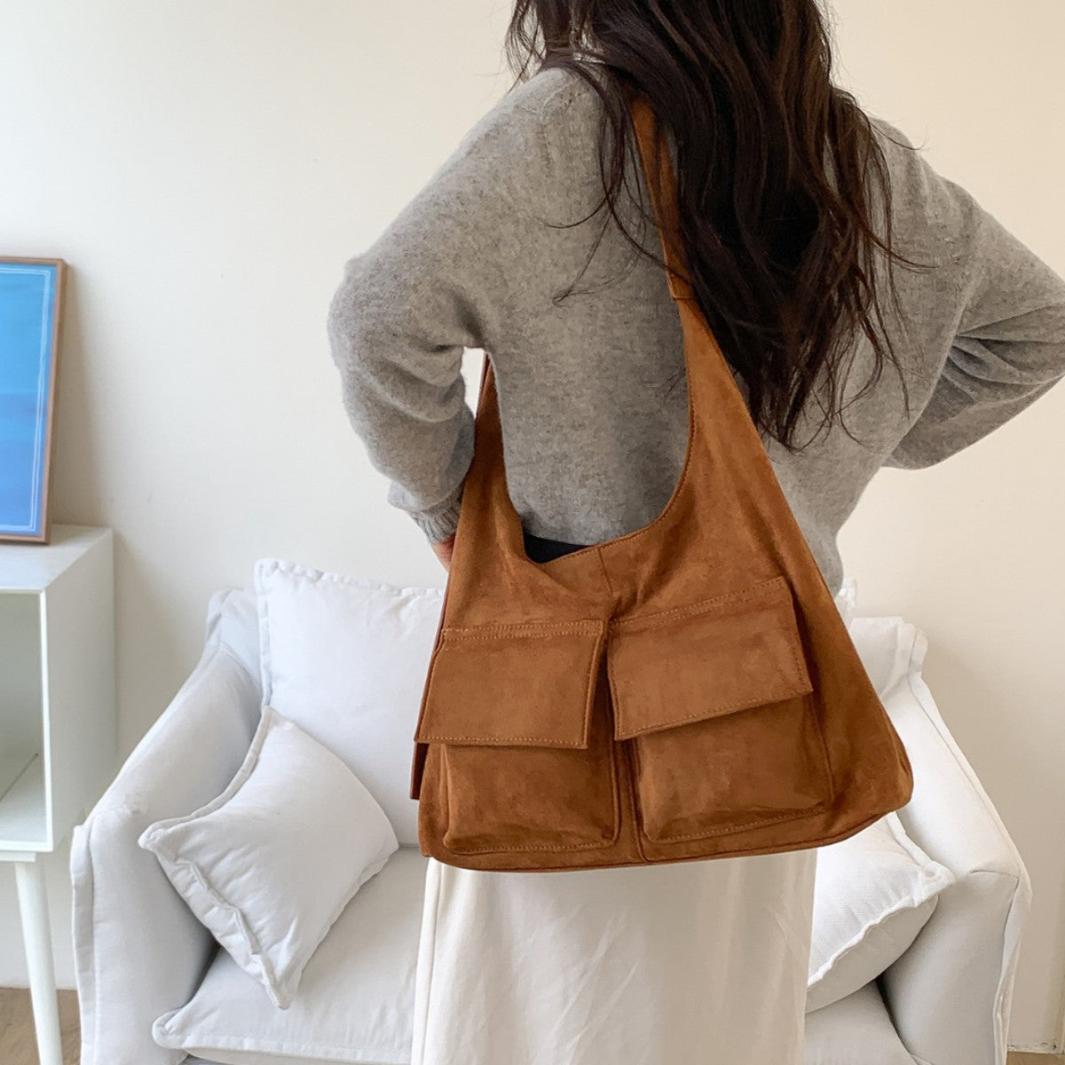 Women's Suede Retro Style Fashionable Large Capacity Korean Shoulder Bags