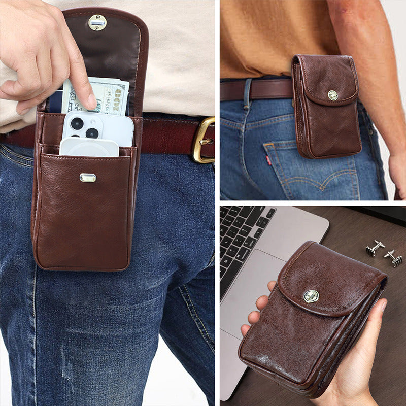 Men's First Layer Cowhide Texture Simple Fashion Flip Bags