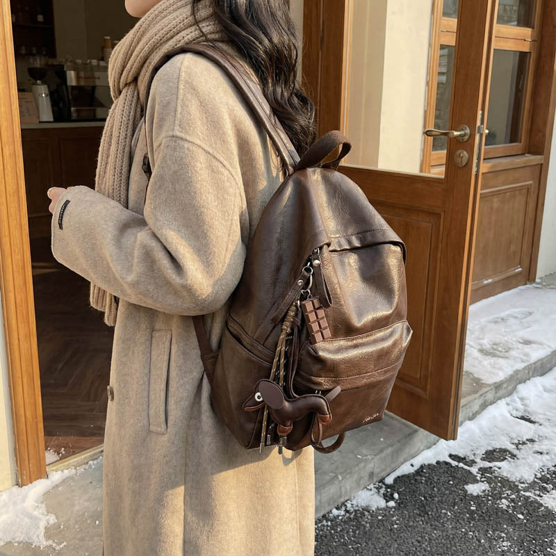 Women's Vintage Fashion Simple Leather Female College Large Capacity Versatile Backpacks