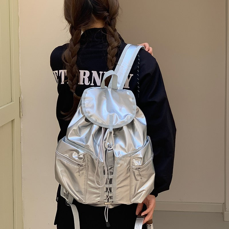 Korean Style Niche Sier Trendy Drawstring Zipper Good-looking Backpacks