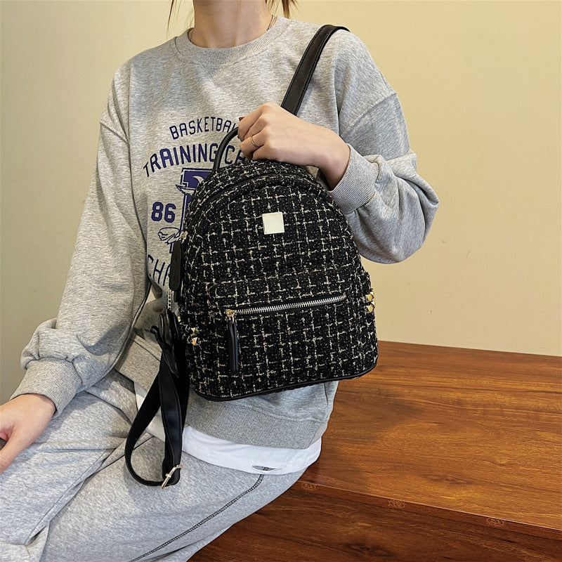 Women's Mini Textured Gold Plaid Shoulders Women's Backpack