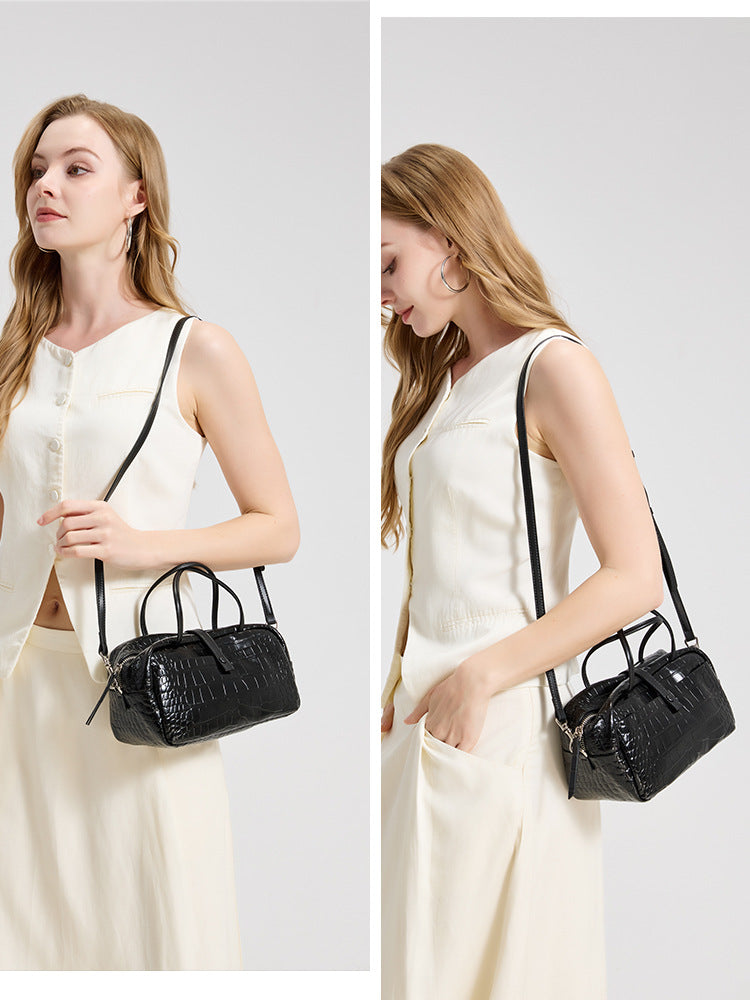 First Layer Crocodile Pattern Cowhide Hand-held Genuine Bags