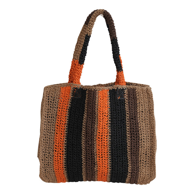 Straw Woven Hand Underarm Vertical Striped Women's Handbag