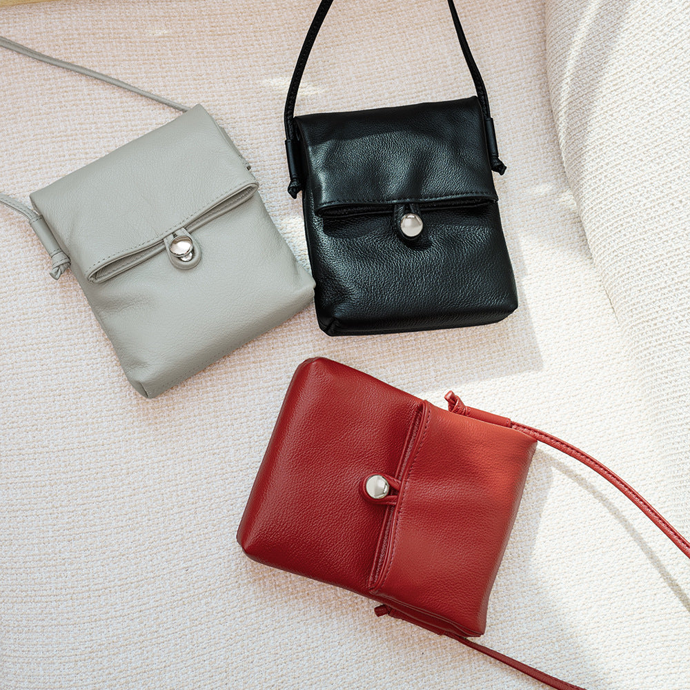Women's Mini Fashion Vertical First Layer Cowhide Phone Bags