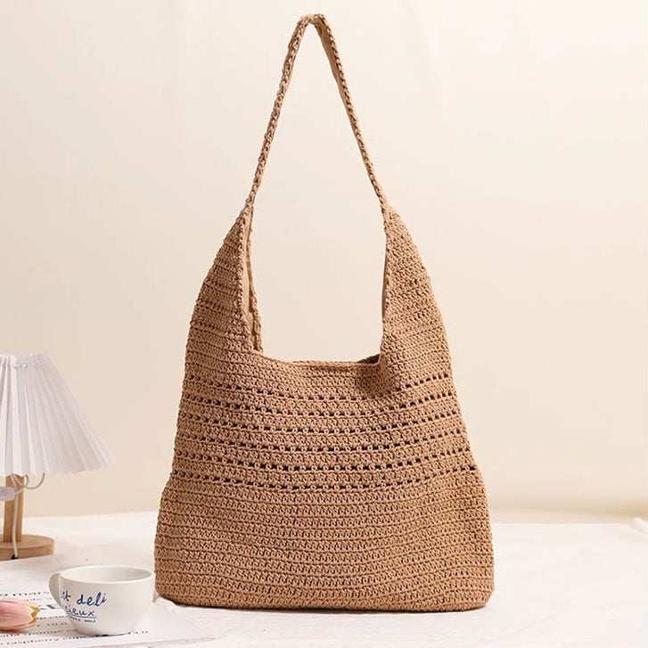 Women's Summer Cotton Thread Woven Seaside Vacation Beach Large Capacity Women's Shoulder Bag