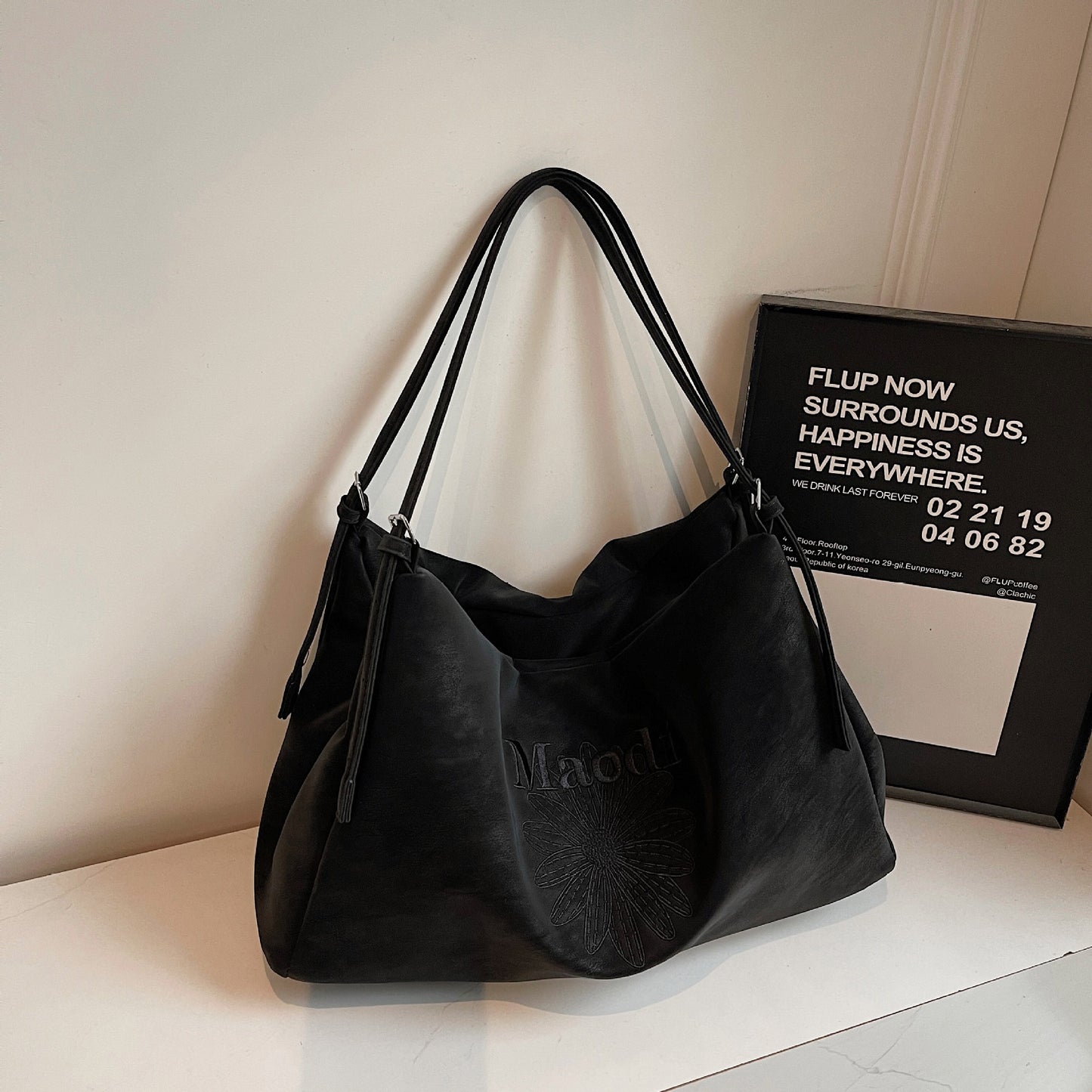 Retro Korean Style Large Capacity Suede Flower Embroidered Advanced Texture Underarm Bag