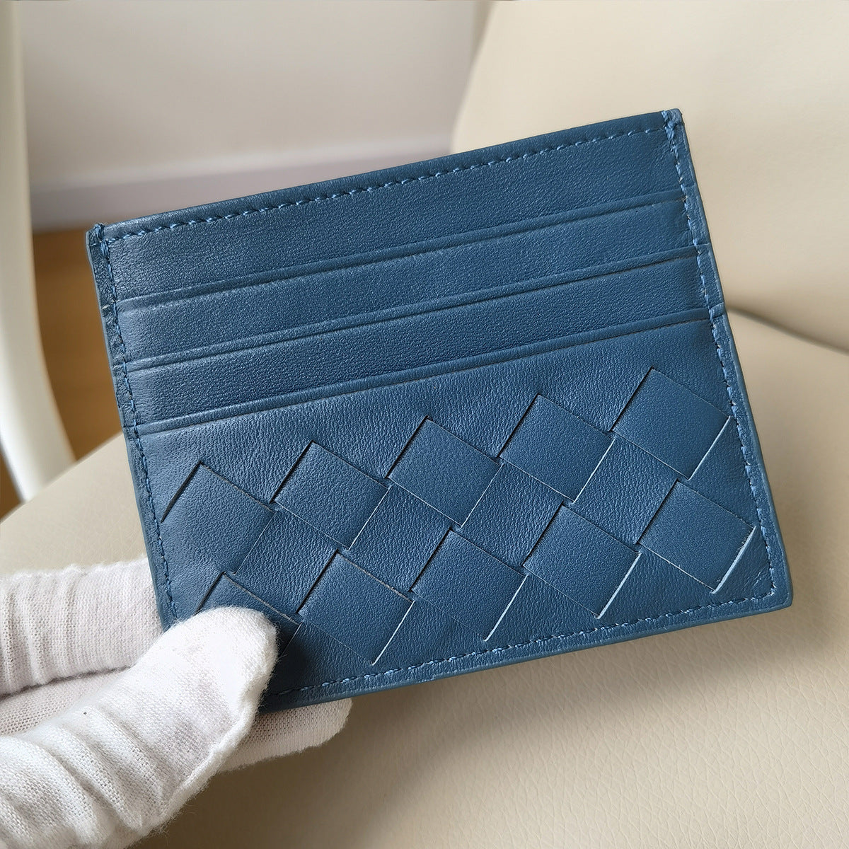 Authentic Leather Weave Wide Plaid Mini Clamp Exquisite Card Pack Card Sleeve