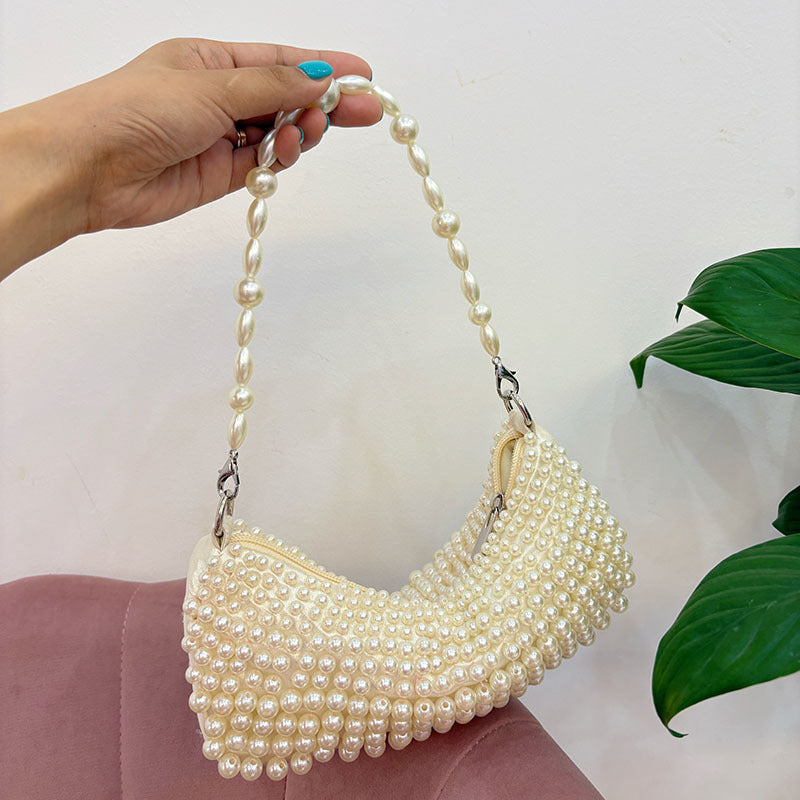 Women's Fashion High Sense Korean Woven Pearl Gentle Temperamental Underarm Bag