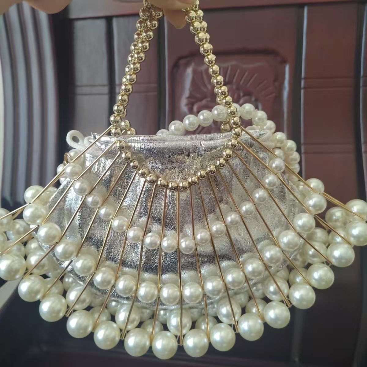 Women's Copper Tube Beaded Fan-shaped Dinner Clutch Handbags