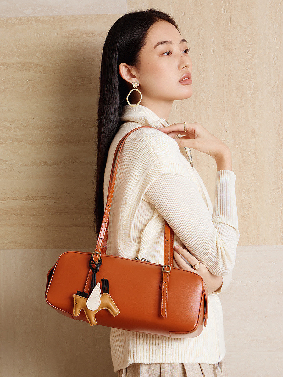 Women's Portable Versatile Retro Bowling Niche Sausage Genuine Bags