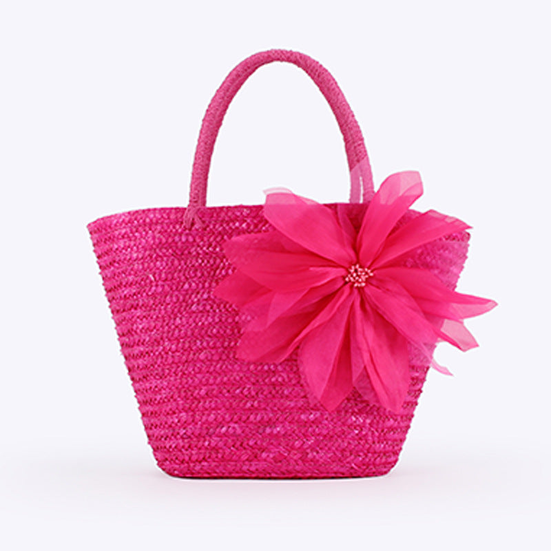 Women's Pastoral Silk Large Flower Woven Fashion Seaside Vacation Beach Women's Shoulder Bag
