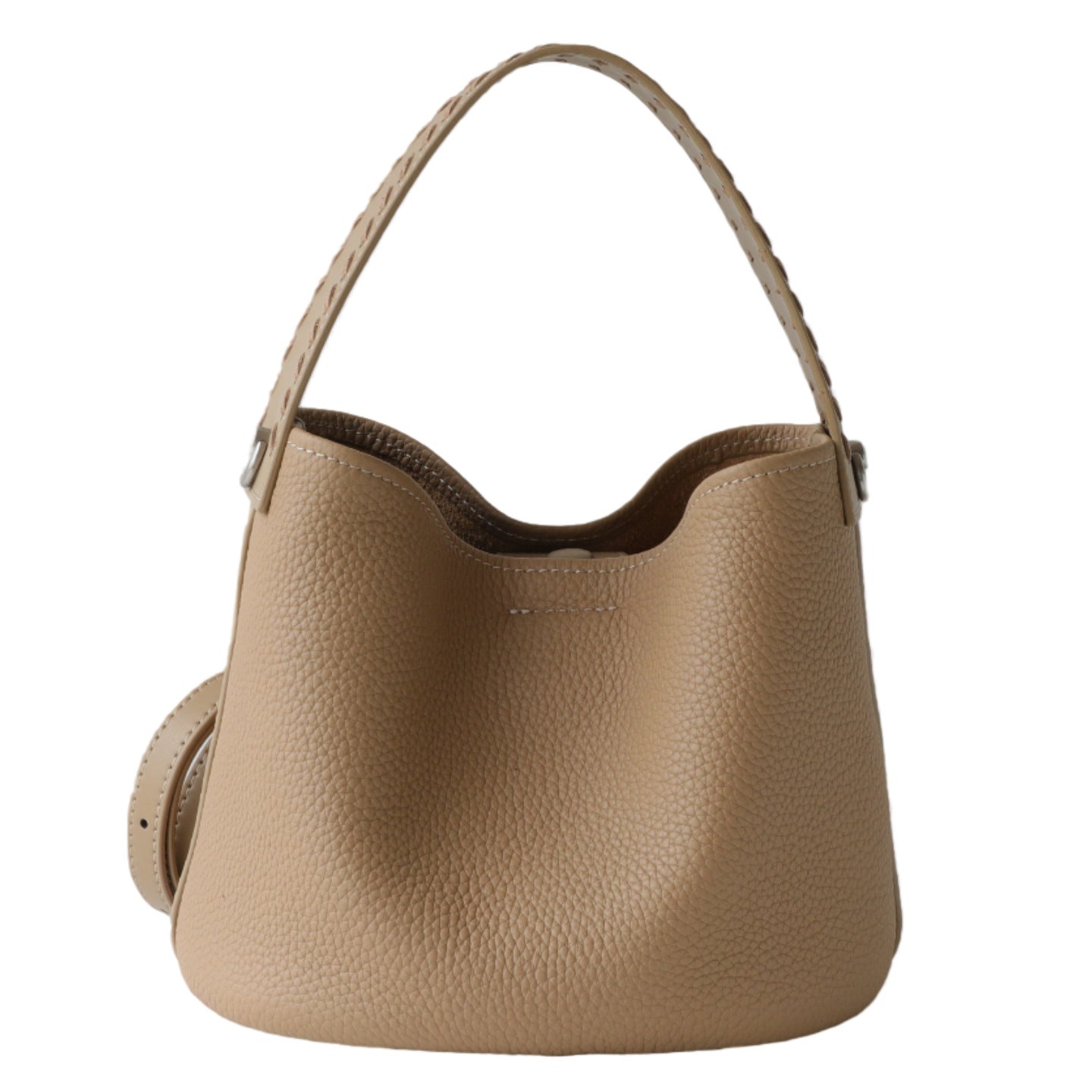 Simple Korean Style Weaving Decorative Portable First Layer Bucket Bag