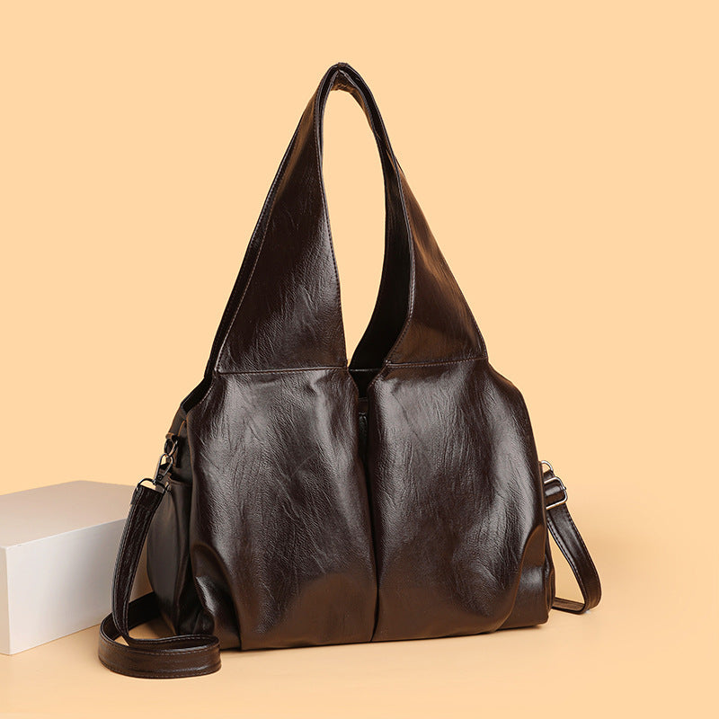 Women's Large Capacity Fashion Simple Retro Solid Color Tote Bag