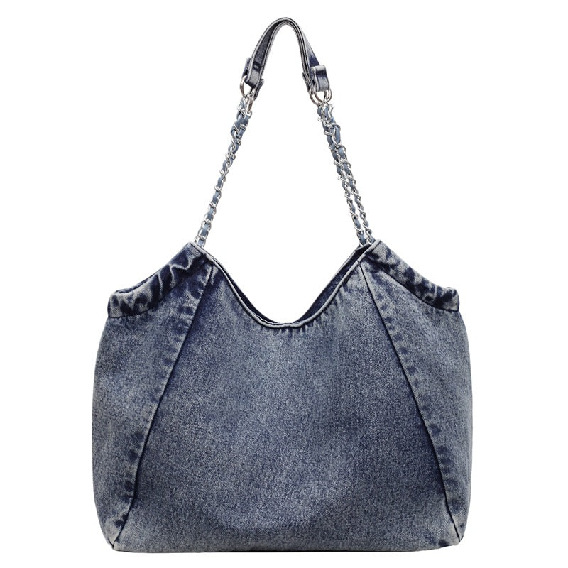 Women's Denim Fashion Chain Large Capacity Commuter Bags