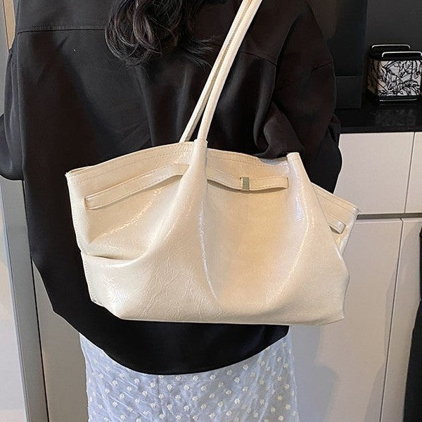 Women's Large Capacity Niche Underarm Pleated Commuter Tote Bag