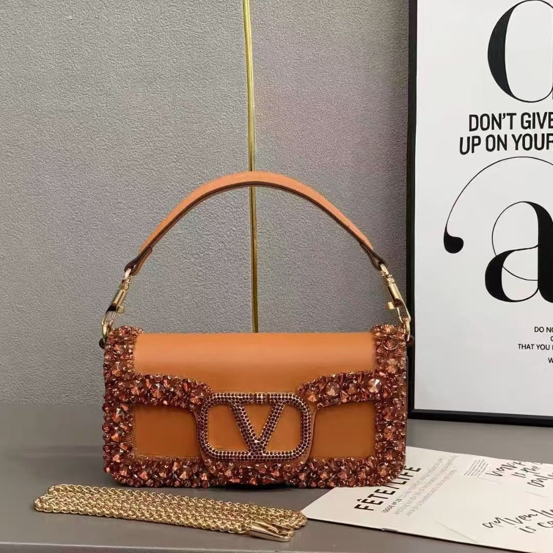 Women's Retro Sequin Drill Chain Fashion Genuine Women's Messenger Bag