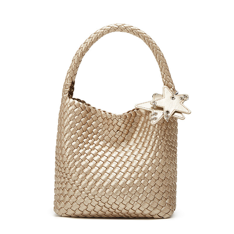 Women's Gun Champagne Hand-woven Large Capacity High-grade Bucket Bags