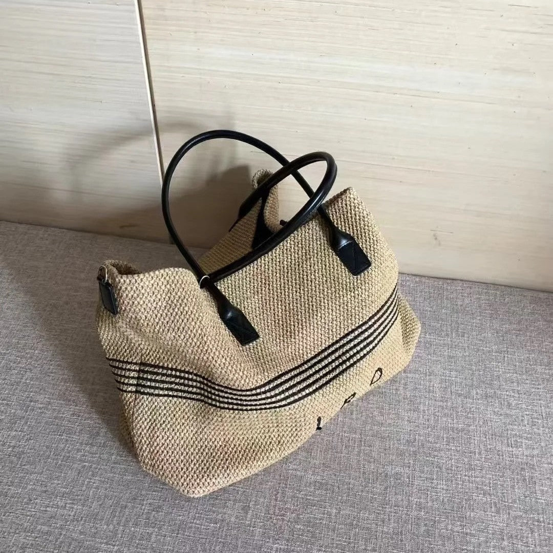 Olivia Wang Female Vacation Style Large Capacity Raffia Woven Shopping Tote Bag
