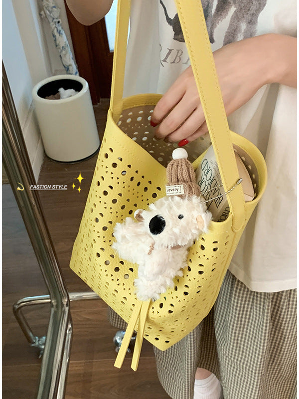 Women's Summer Fashion Underarm Simple Hollow Large Bucket Bags