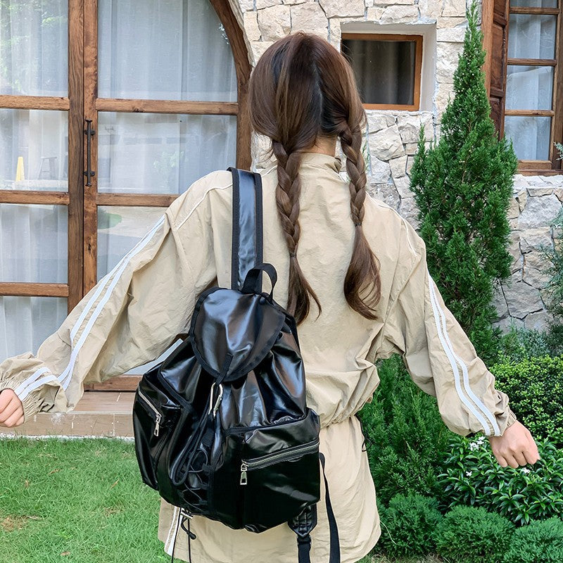 Korean Style Niche Sier Trendy Drawstring Zipper Good-looking Backpacks