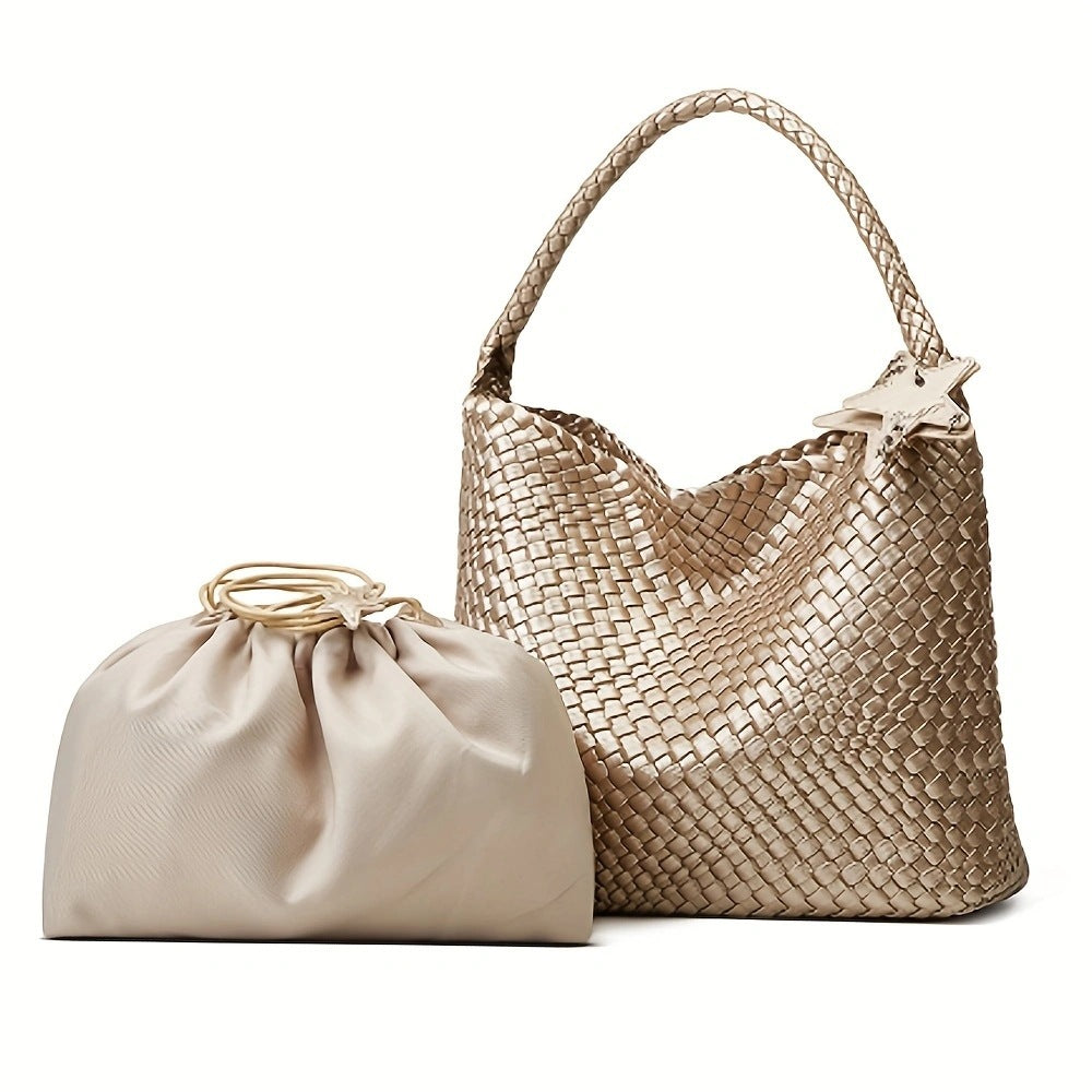 Large Capacity Genuine Leather Gold Portable Bags