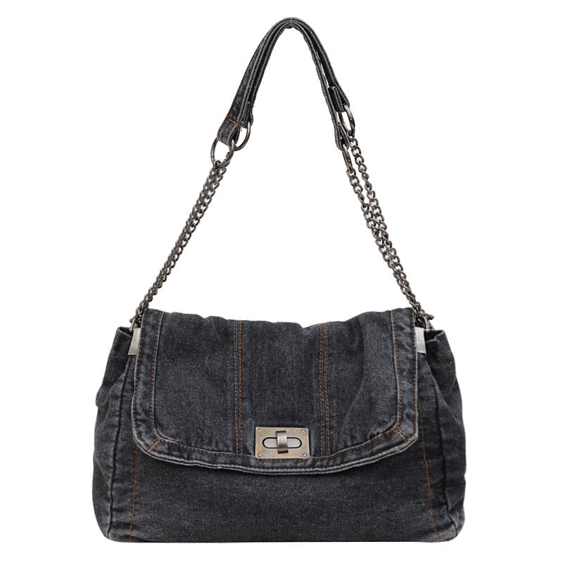 Women's Retro Denim High-grade Chain Large Capacity Underarm Bag