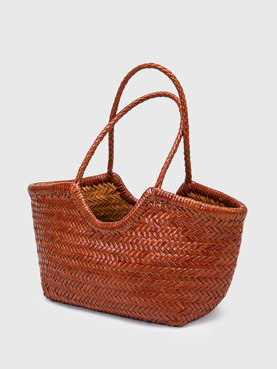 Woven Vintage First Layer Cowhide Vegetable Basket Tote Bag