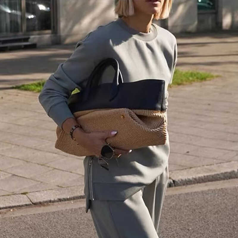 Fashion Vacation Style Color Contrast Patchwork Tote Bag
