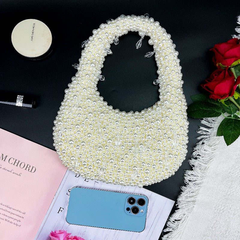 French Retro High-grade Handmade Beaded Imitation Pearl Dumplings Banquet Women's Handbag