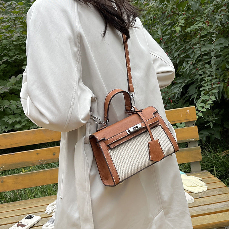 Women's Kelly Fashion Color Contrast Portable Texture Bags