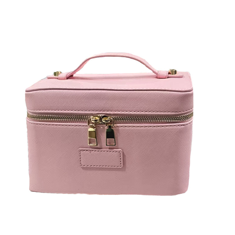 Cross Pattern Leather Golden Hardware Portable Beauty Storage Skin Makeup Bag