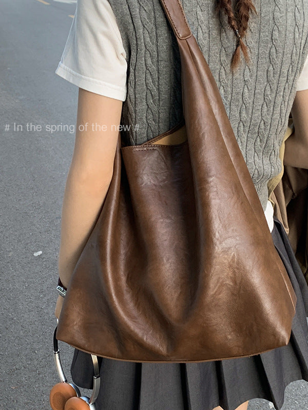 Women's High-grade Commuter Solid Color Simple Large Tote Bags