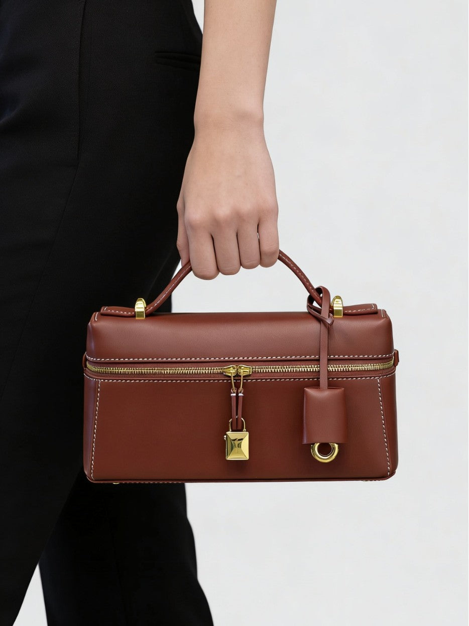 Retro Cowhide Lunch Box Large Capacity Portable Women's Shoulder Bag