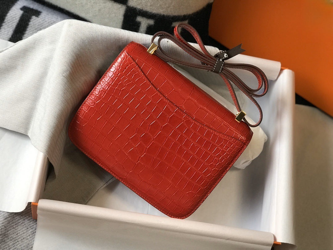 Home First Layer Cowhide Imitation Crocodile Women's Messenger Bag