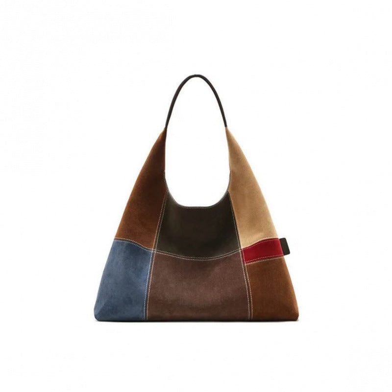 Women's Fashion Warm Brown Color Matching Winter Underarm Bag