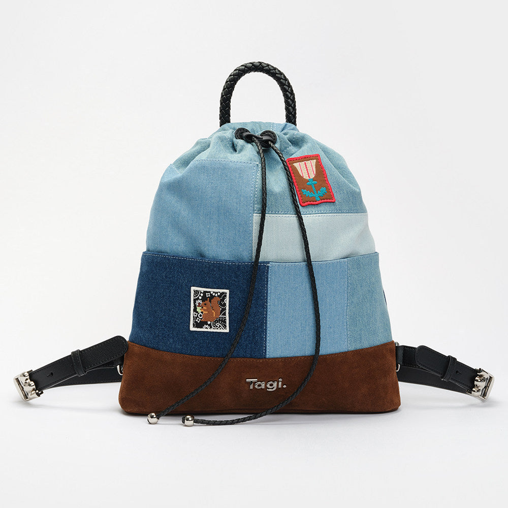 Imagination Stitching Denim Suede Woven Adjustable Strap Women's Backpack