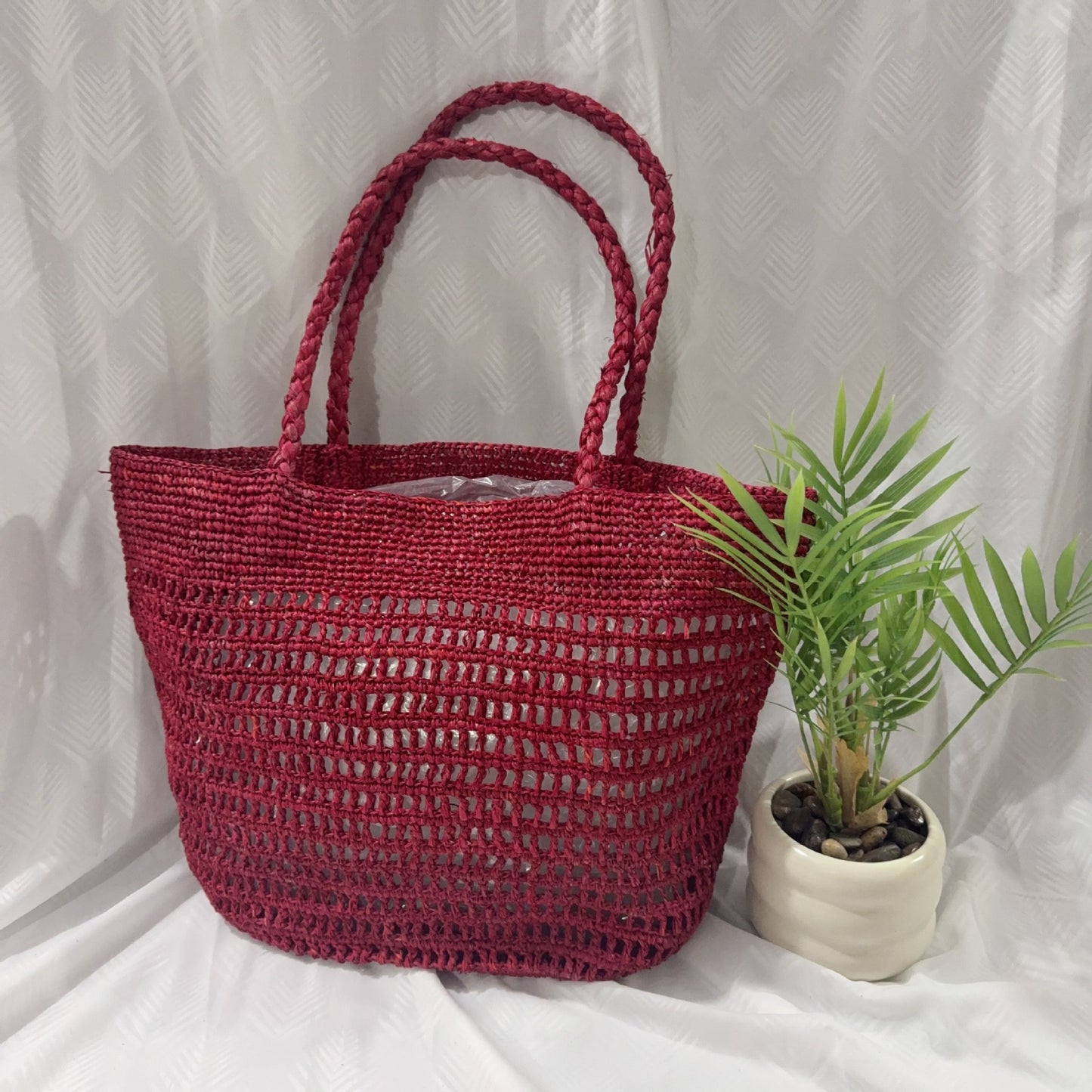Women's Raffia Handmade Hook Weaving Hollow Portable Straw Shoulder Bags