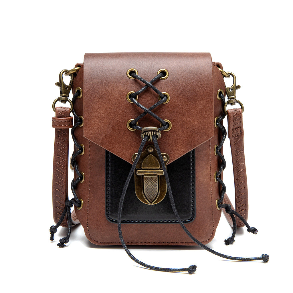 Women's Medieval Contrast Color Leather Industrial Retro Small Square Bags