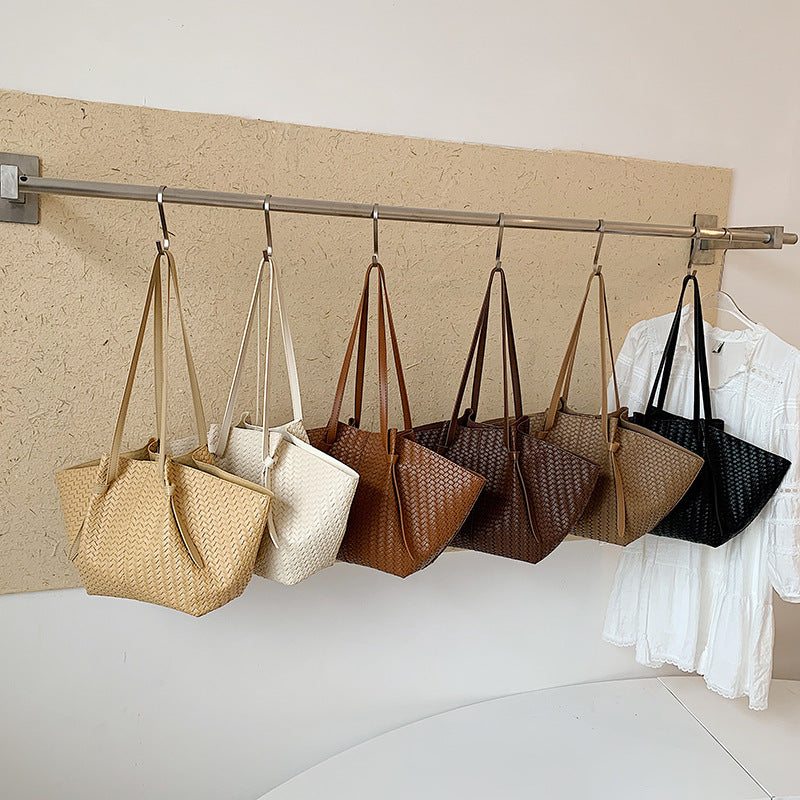 Style Woven Pleated Fashionable Simple Mother Tote Bag
