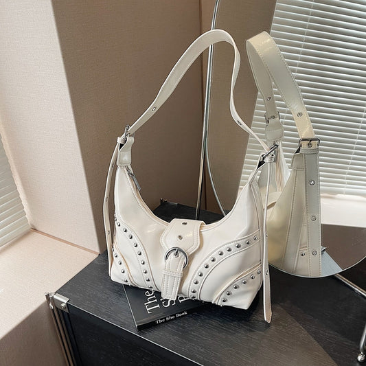 Women's Retro Fashion Haulage Motor Style Spring Fashionable Stylish Personality Underarm Bag