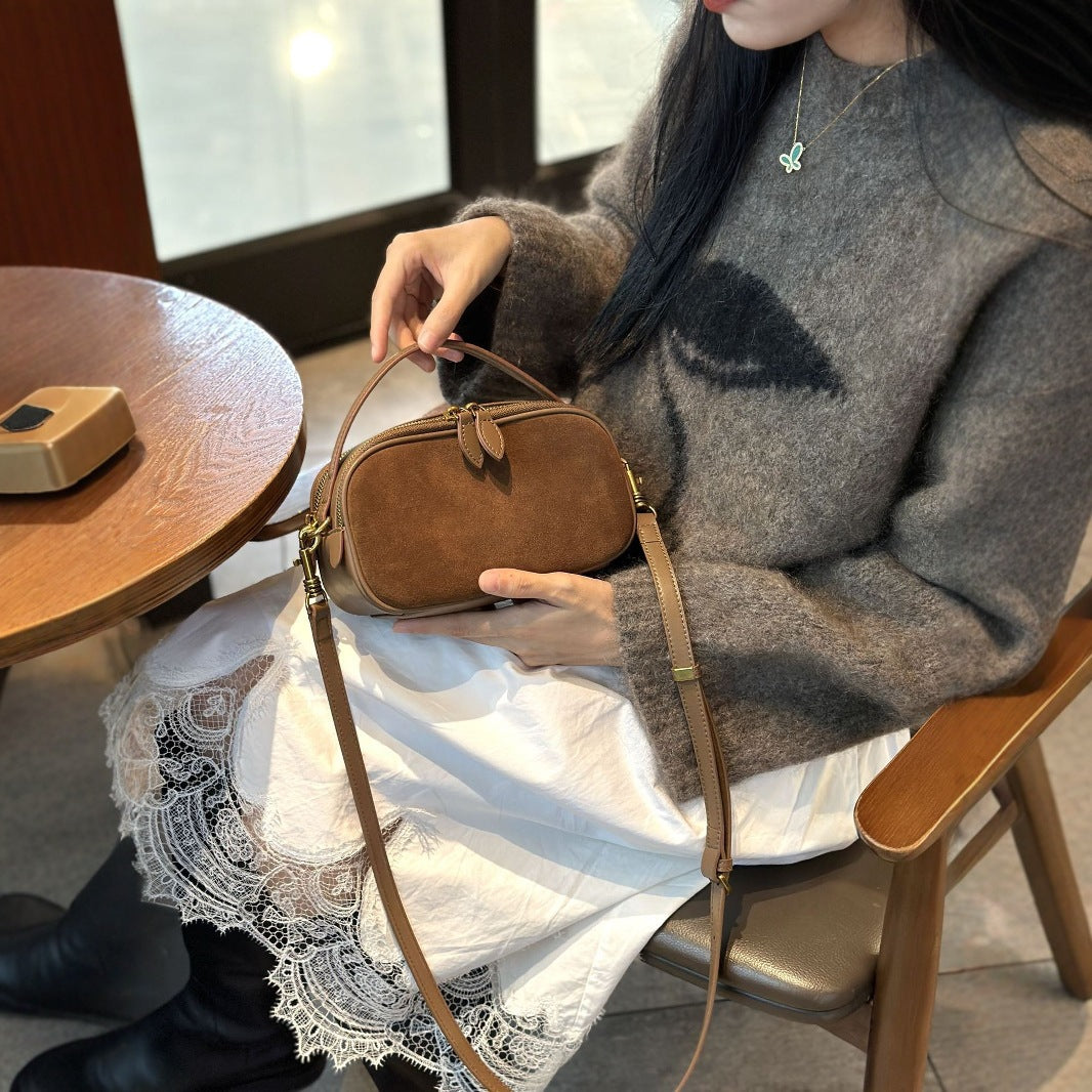 Women's Frosted Fluff Cowhide Lady's Elegant Commuter Fashion Women's Shoulder Bag