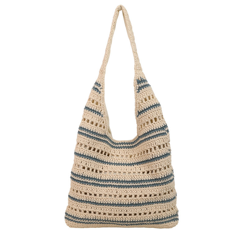 Women's Large Capacity Commuter Woven Summer Retro Hollow Knitted Loose Tote Bag